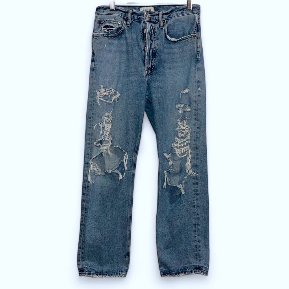 AGOLDE 90'S Loose Straight Leg JEANS Size 27 DISTRESSED Destroyed -button fly
